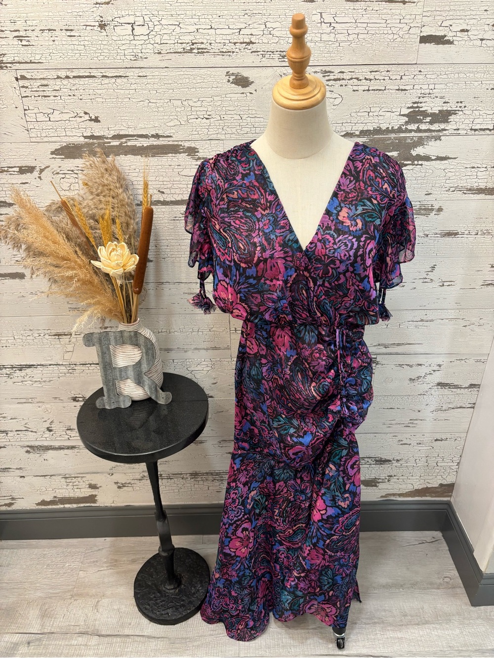 Misa Los Angeles Floral Wrap Maxi Dress in Purple and Pink